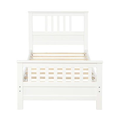 Lit simple en bois blanc avec tête de lit et plateforme en pin clignotant