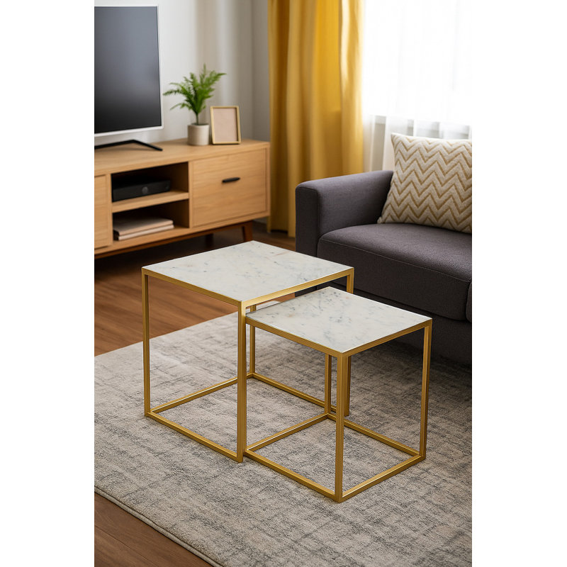 2 - Piece Marble Top Living Room Table Set