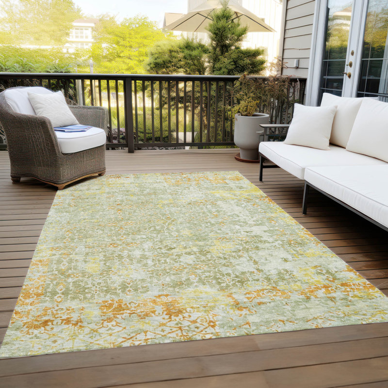 Tapis de sauge Xhevrie intérieur / extérieur lavable à la machine, Rectangulaire 3 pi x 5 pi