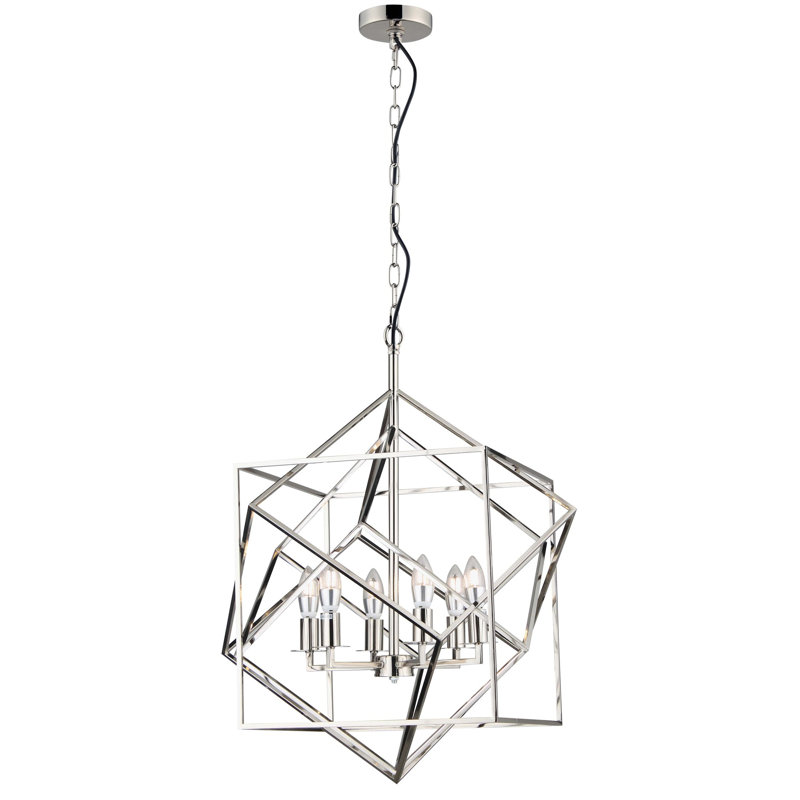 Lustre géométrique 6 lumières unique Shuster, Nickel poli