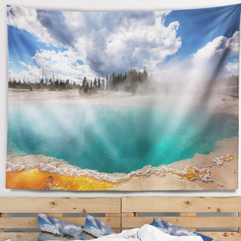 Geyser de jardin en yellowstone de tapisserie paysage west, H 32 po x l 39 po
