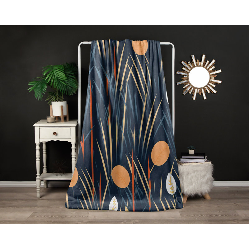 Throw Blanket, 51" W x 60" L, Floral/Abstract, Orange/Blue/Black