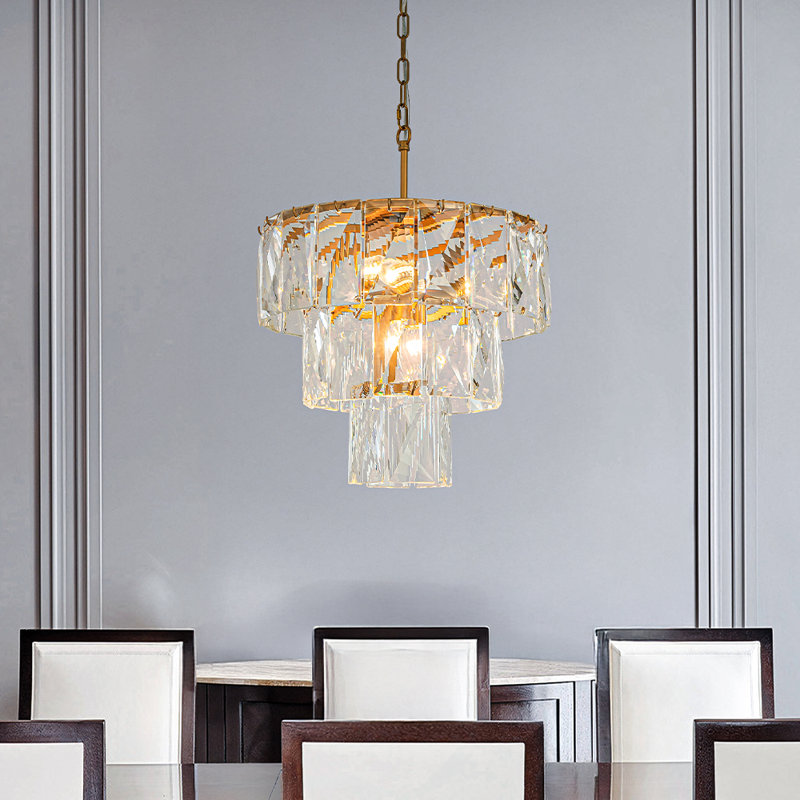 18'' 4-light Mid-century Modern Glam Antique Gold Crystal Tiered Chandelier Luxury Ceiling Hanging Light For Dining Room Living Room