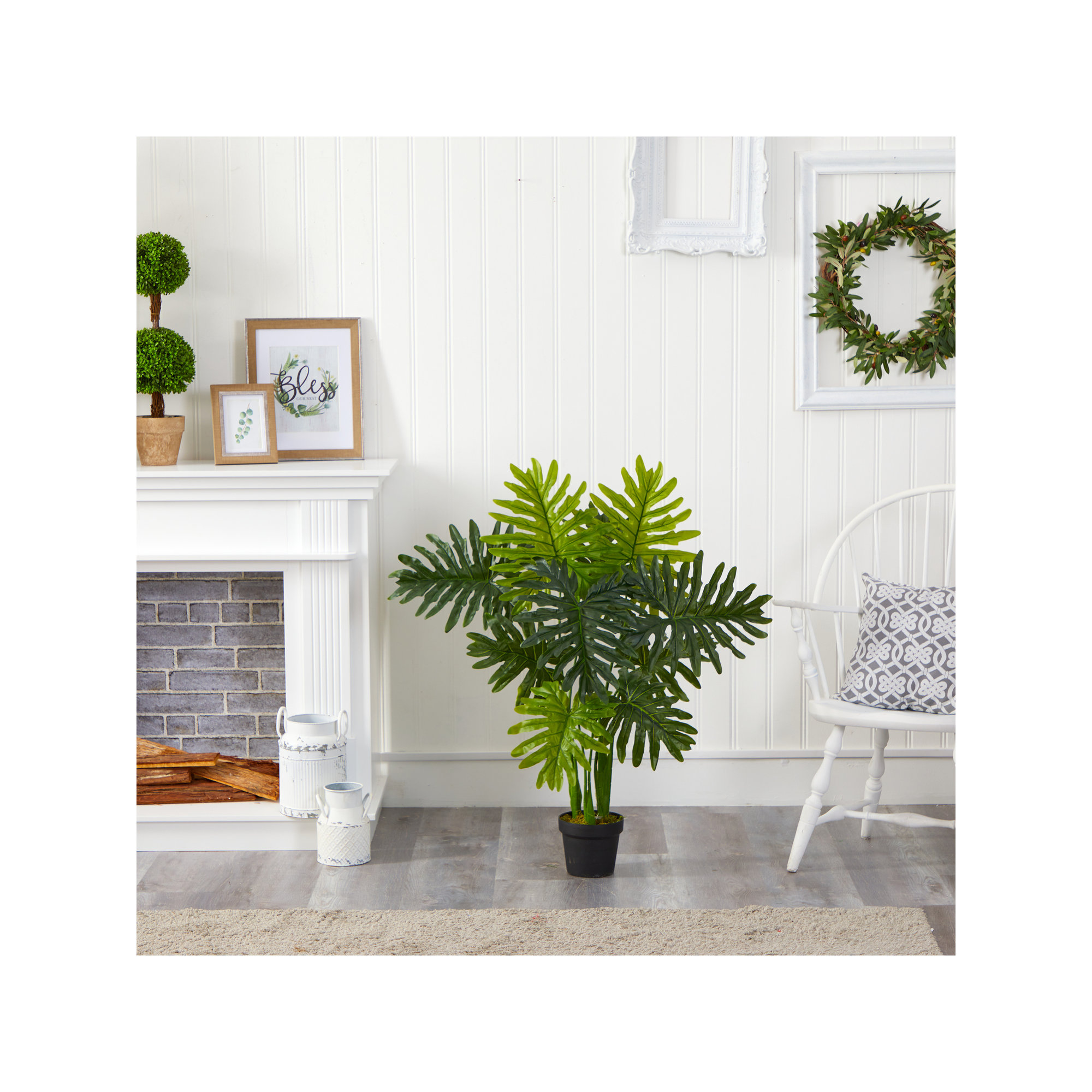 Faux Philodendron Plant in Nursery Pot, 40" H x 18" W x 18" D