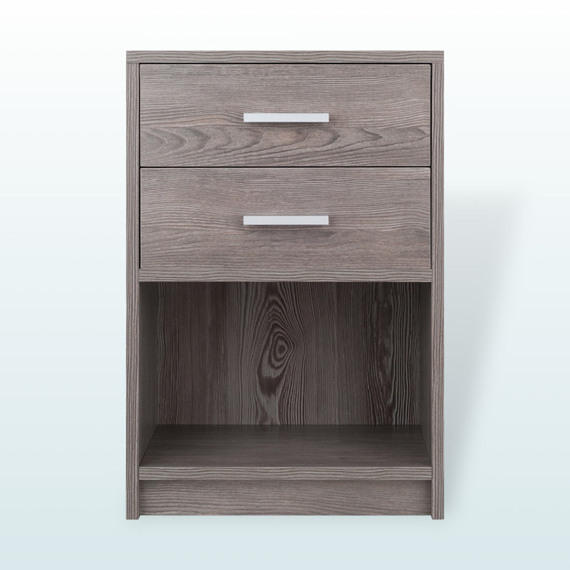 Carlile Gray Finish 2-Drawer & 1-Shelf Accent Nightstand, 23.62" H X 15.43" W X 12.24" D, Gray