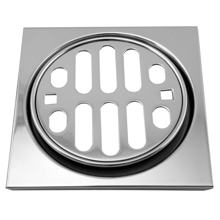 4-1/4" Snap-In Shower Tile Square with 3-1/2" OD Round Strainer Grid Drain Cover