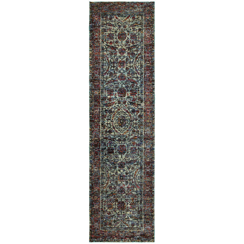 Tapis bleu / mauve Tuma, Tapis de couloir 2 pi 6 po x 12 pi