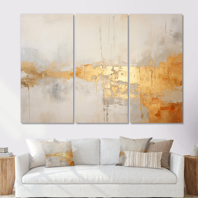 Ensemble de salon Beige Gold Western Bliss I - Abstract Collages, Toile tendue, H 32 po x l 48 po x P 1 po