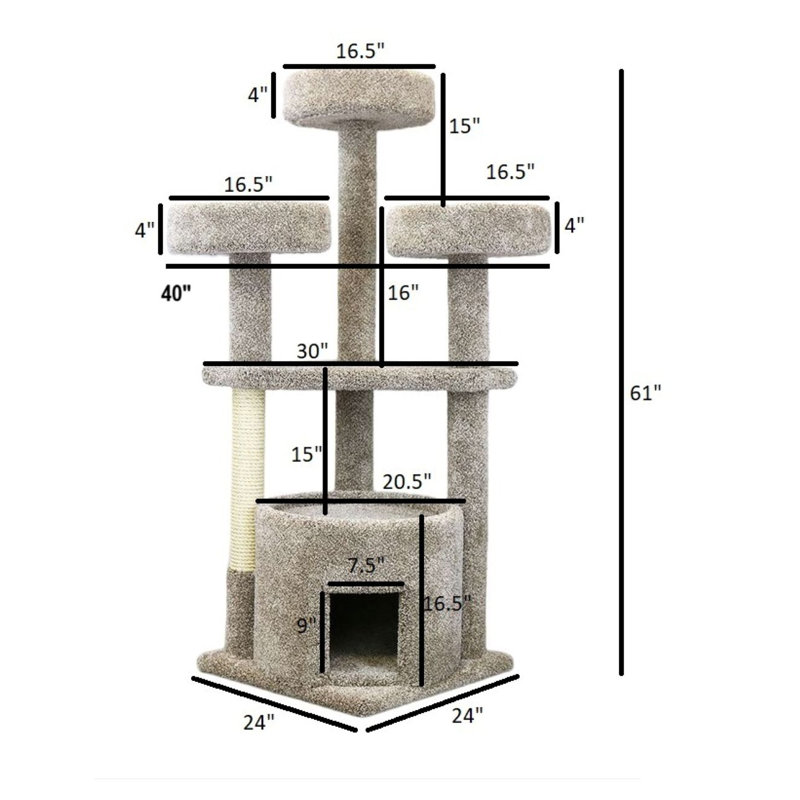 Maine Coon House, H 65 po x l 24 po x P 24 po, gris