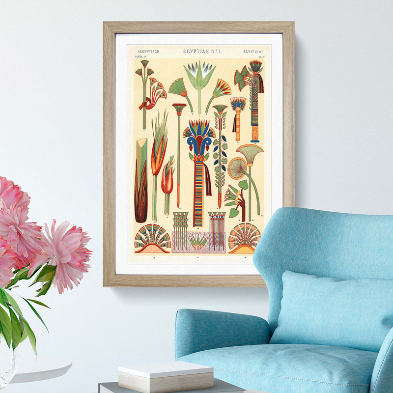 Egyptian Flowers by Owen Jones - Picture Frame Painting Print, Oak Framed, 65cm H x 48cm W x 2cm D