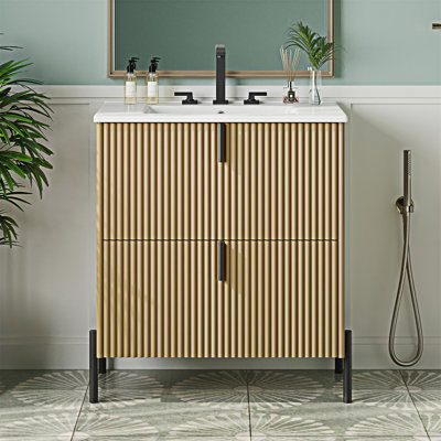 Meuble-lavabo autoportant avec lavabo en céramique