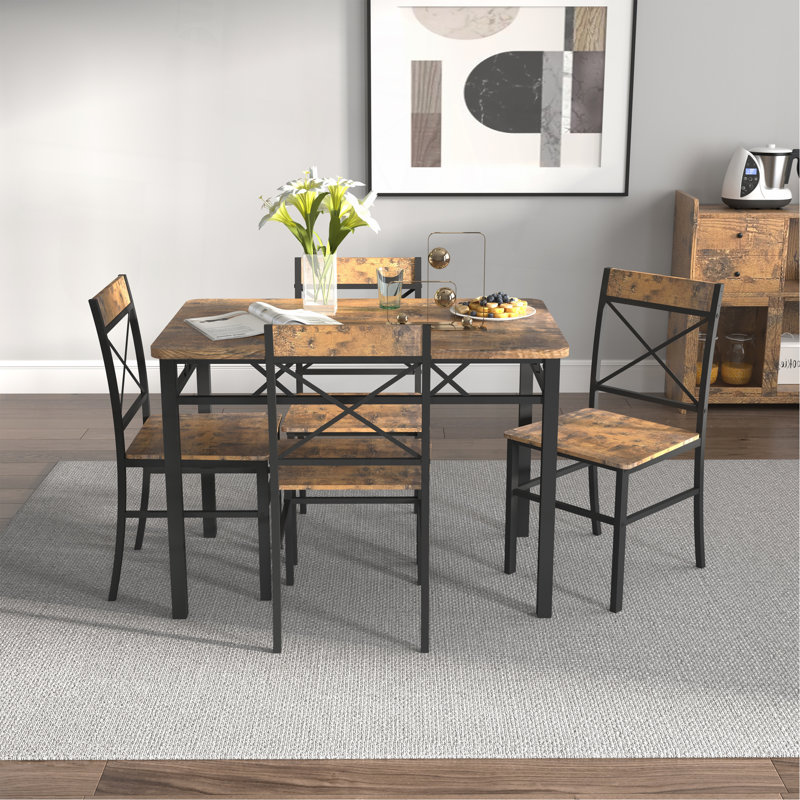 Ensemble de table de salle à manger pour 4 personnes, ensemble de table de salle à manger en bois avec chaises pour la cuisine et la salle à manger, ensemble de salle à manger compact pour petits espaces, brun rustique