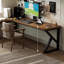 Bureau brun en bois massif en forme de L-108678453-108678450