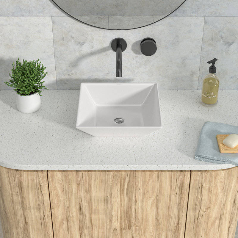 16" Square Vessel Bathroom Sink, White Ceramic Above-Counter Basin
