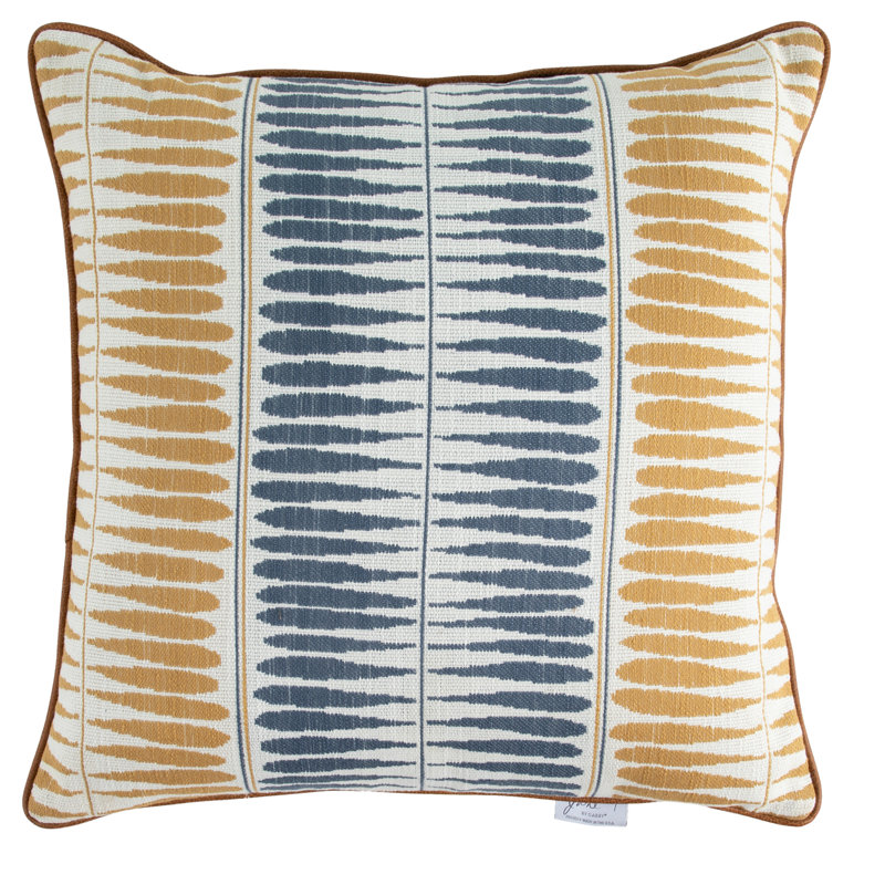Coussin extérieur Dots Chambray, À rayures, Carré 20 po, Bleu; jaune