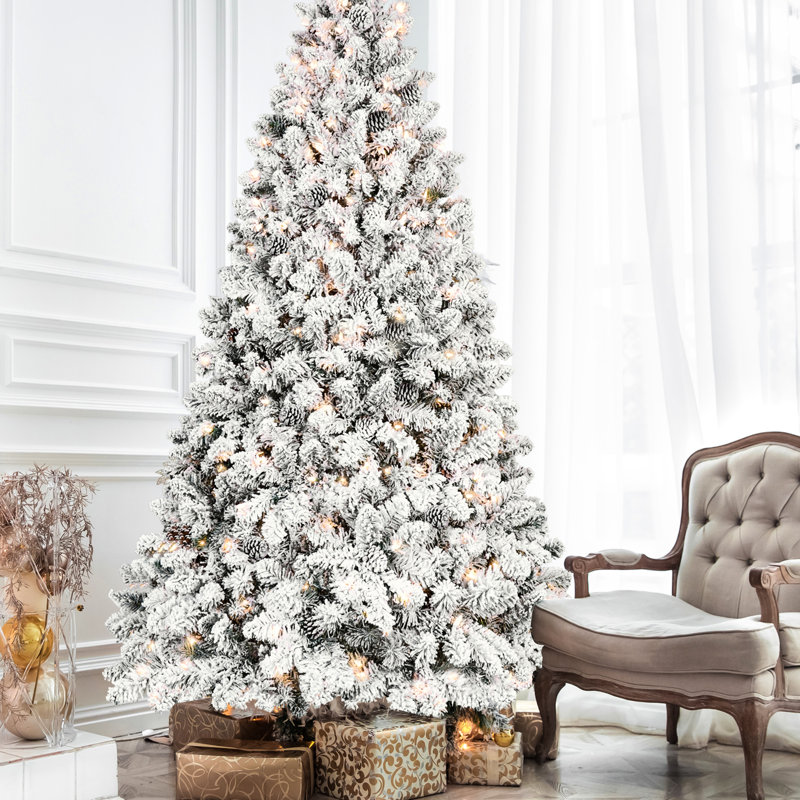 Arbre de décoration de Noël enneigé 6 pi avec 350 lumières Ul, 35 pin naturel, 888 pointes, structure articulée pour une installation rapide, structure enneigée avec support en métal stable, apparence réaliste, facile