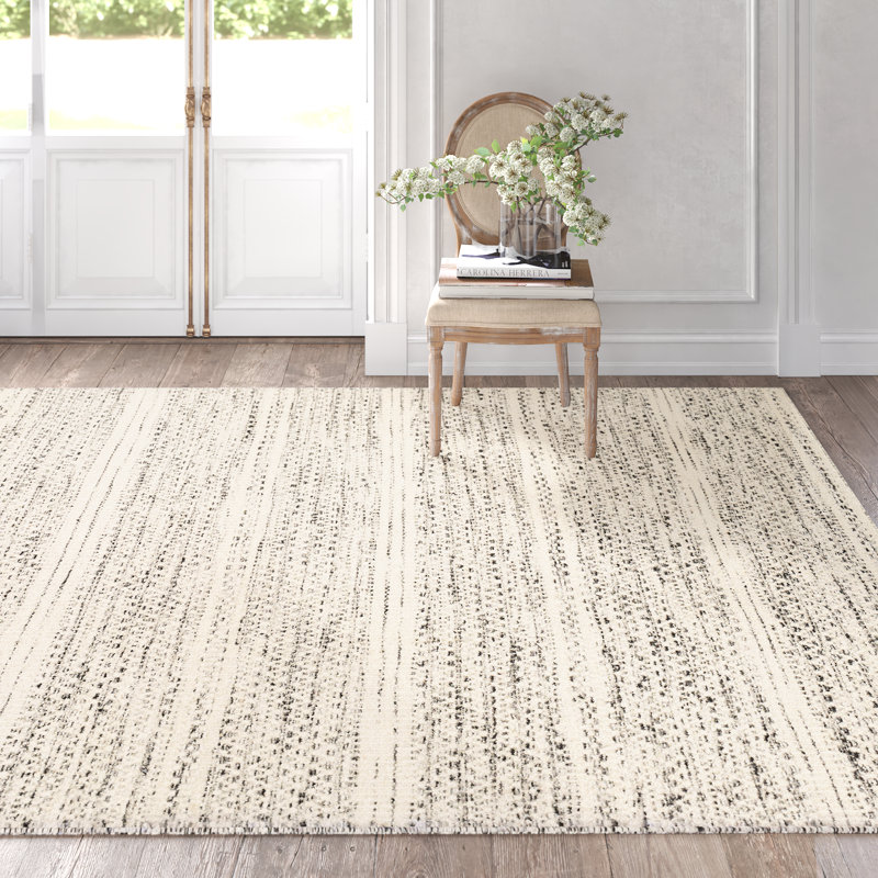 Chevron Flatweave Wool Cream/Black Area Rug, Rectangle 8' x 10'