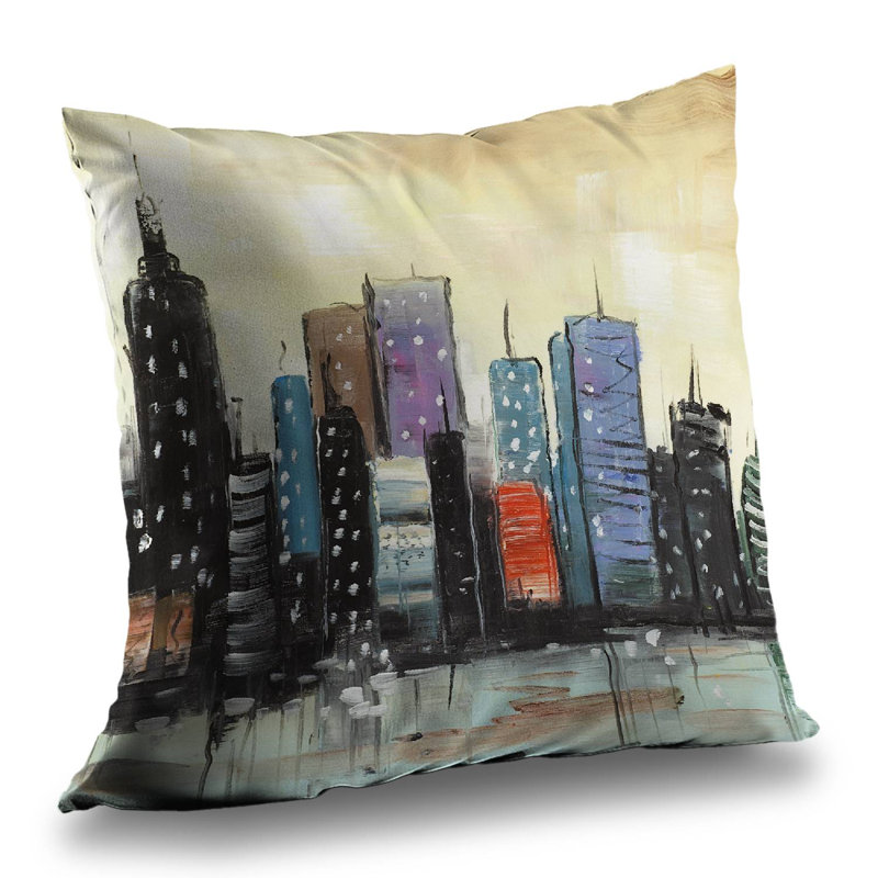 Skyline on Abstract Cityscape Throw Pillow - Contemporary Decor