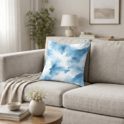 Coussin décoratif abstrait - imprimé de brume bleue moderne pour le salon