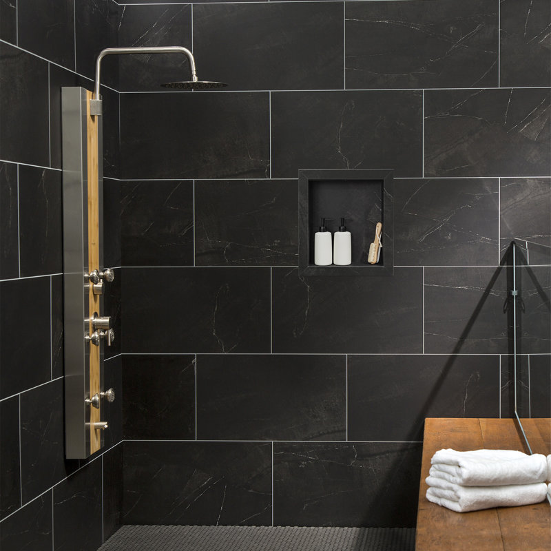 Palisade 17.5 in. x 15.5 in. Vinyl Waterproof Shower Niche Insert, Black Ice
