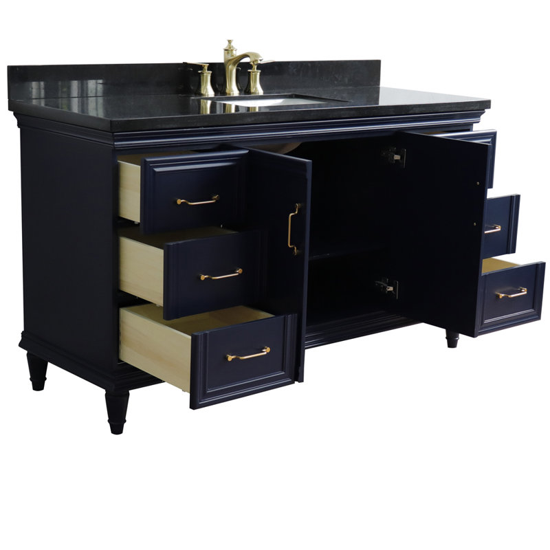 Tildenville 61'' Single Bathroom Vanity with Granite Top, Blue, Black