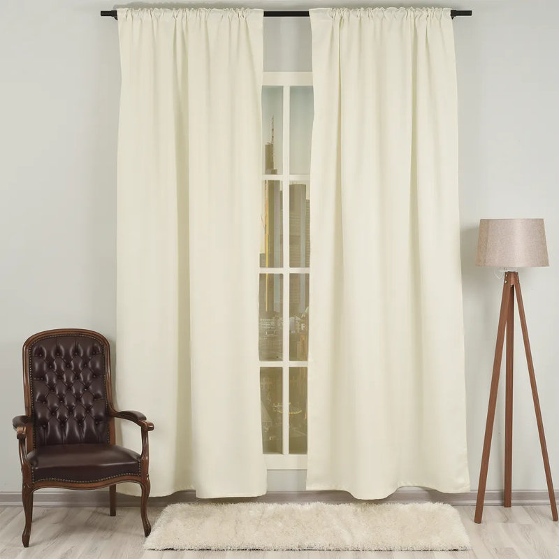 Extra Wide & Extra Long Custom Made Solid Color Room Darkening Single Curtain Panel, 100" W x 276" L, Ecru