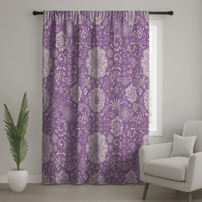 Rideaux de fenêtre à motif floral mauve, voilages et voilages à motif floral - 1 panneau