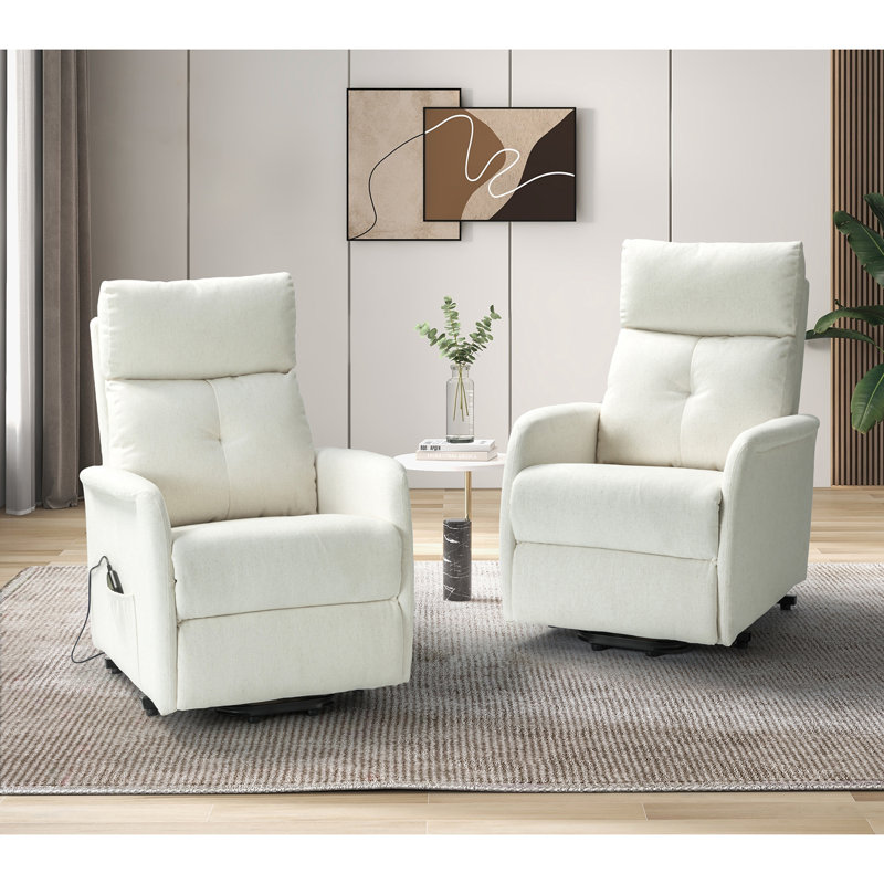 Armenuhi 26.75" Wide Power Lift Assist Standard Recliner (Set of 2), Ivory Polyester