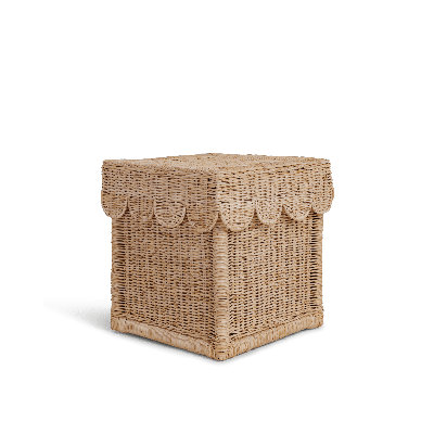 Scallop Rattan Storage Bin with Lid – Handwoven Wicker Basket Organizer