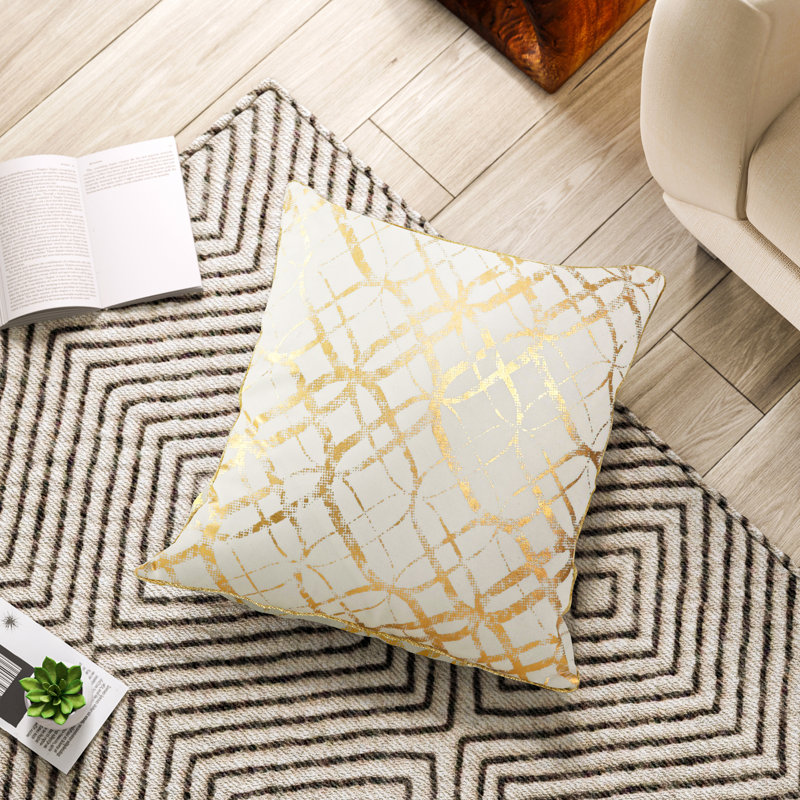 Lustrous Pillow Collection Geometric Cotton Pillow Cover, Gold