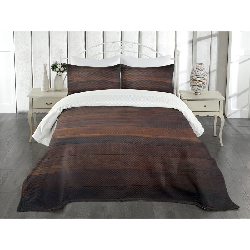 Ambesonne Chocolate Bedspread Set Aged Dark Timber Dark Brown, King Bedspread + 2 Standard Shams