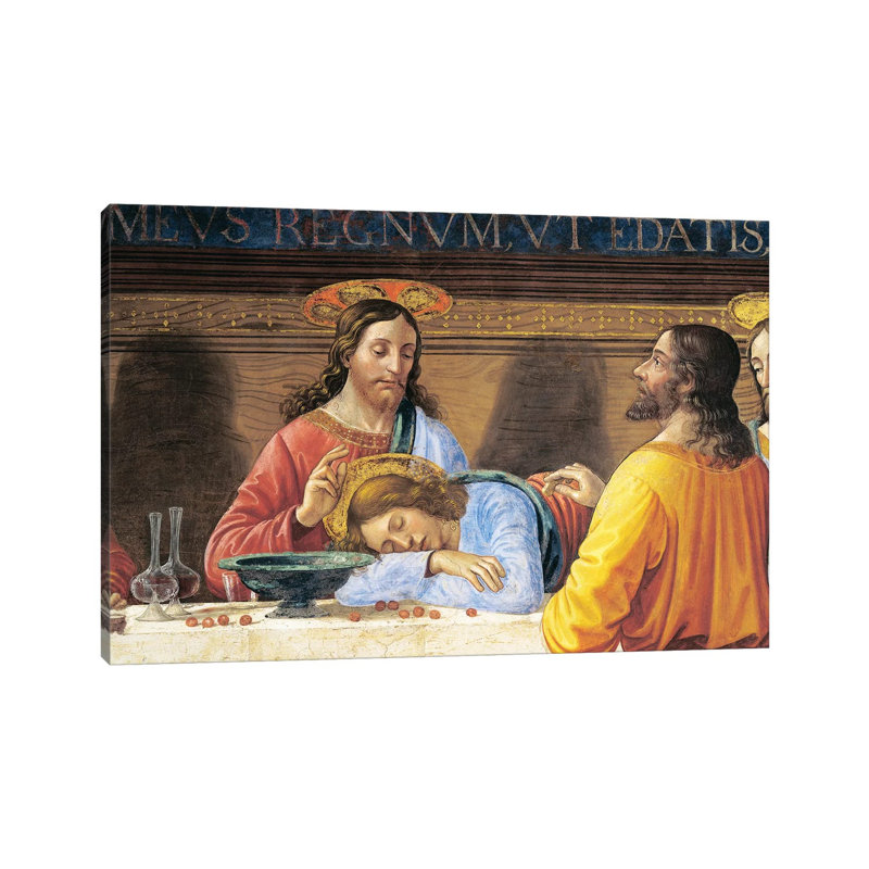 Italy, Florence, Refectory Of Convent Of San Marco, Jesus And St John, Detail From Last Supper, 1485 by Domenico Ghirlandaio - Wrapped Canvas Painting