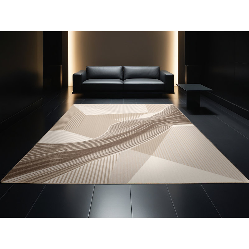 Tapis beige lavable à la machine moderne Luray - reliure beige, 4 x 6