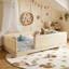 Lit simple tapissier pour enfants, cadre de lit en cuir Montessori avec garde-corps amovibles, lit plateforme à profil bas pour garçons filles, beige