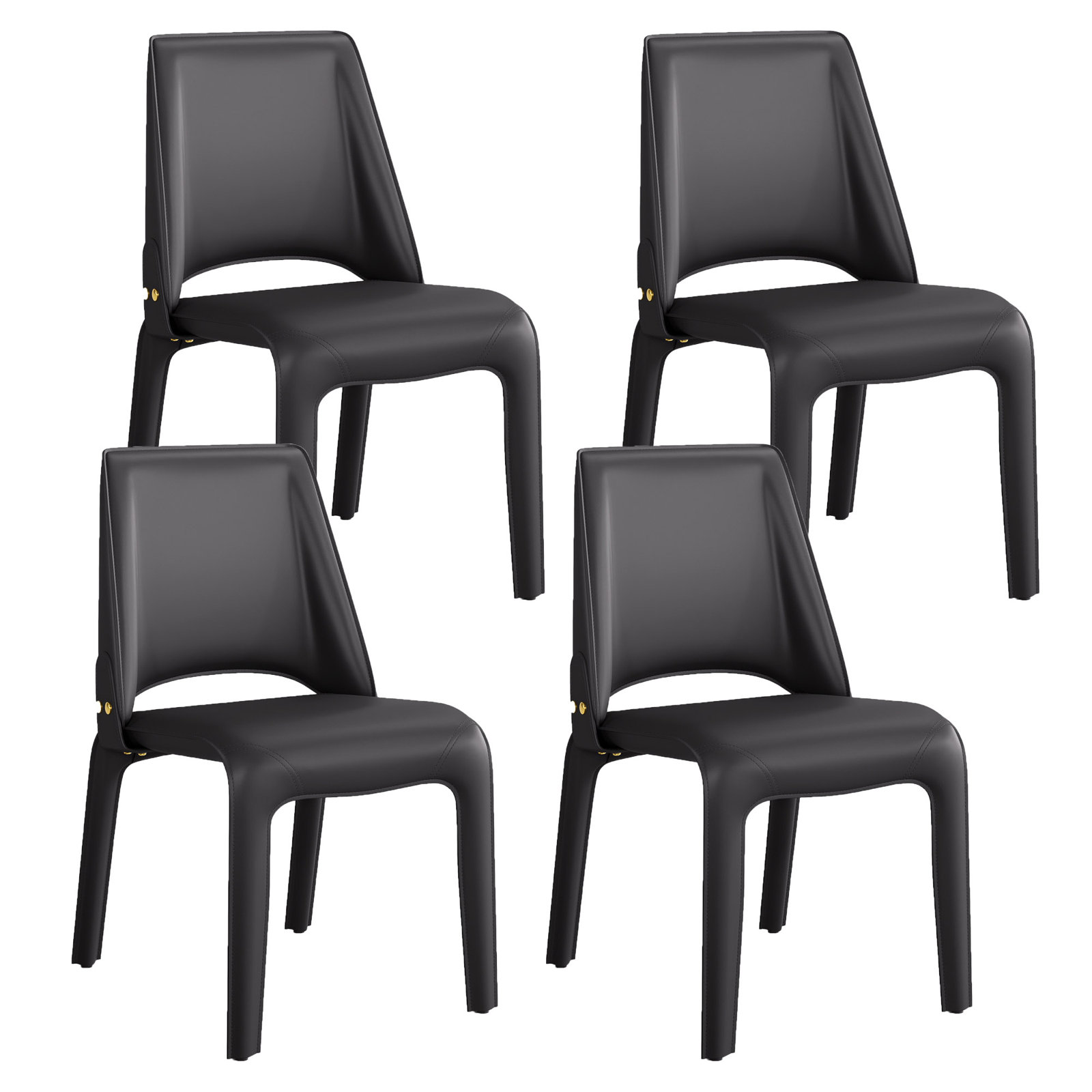 Vannes Vegan Leather Dining Chair, Black, 4, Minimal Assembly Needed