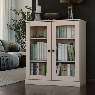 Palace Imports 100% Solid Wood Short Bookcase with Glass Doors, Adjustable Shelves, Modular Storage Bookshelf, 32" W x 35.75" H