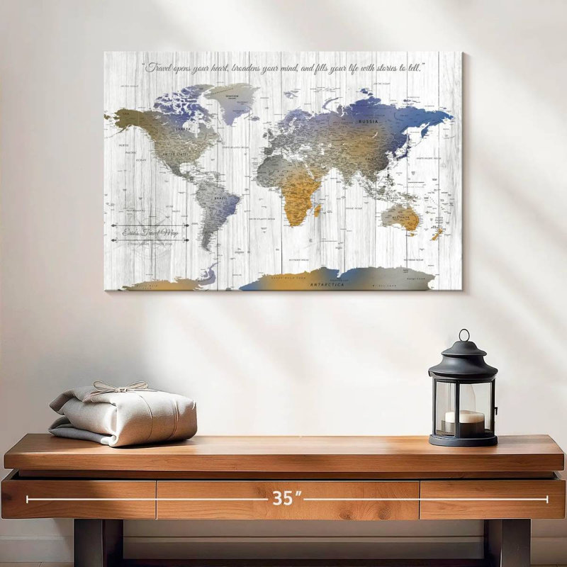 Personnalisé «Stories I Push Pin World Map», H 16 po x l 24 po, Oui