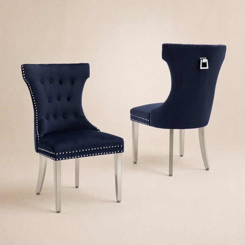 Fauteuil à oreilles Haikey, Bleu foncé, Argent