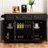 Kitchen Island With Lockable Wheels And Panel, Black Cart Rubber Wood Drop Leaf 3 Deep Drawers-417307956