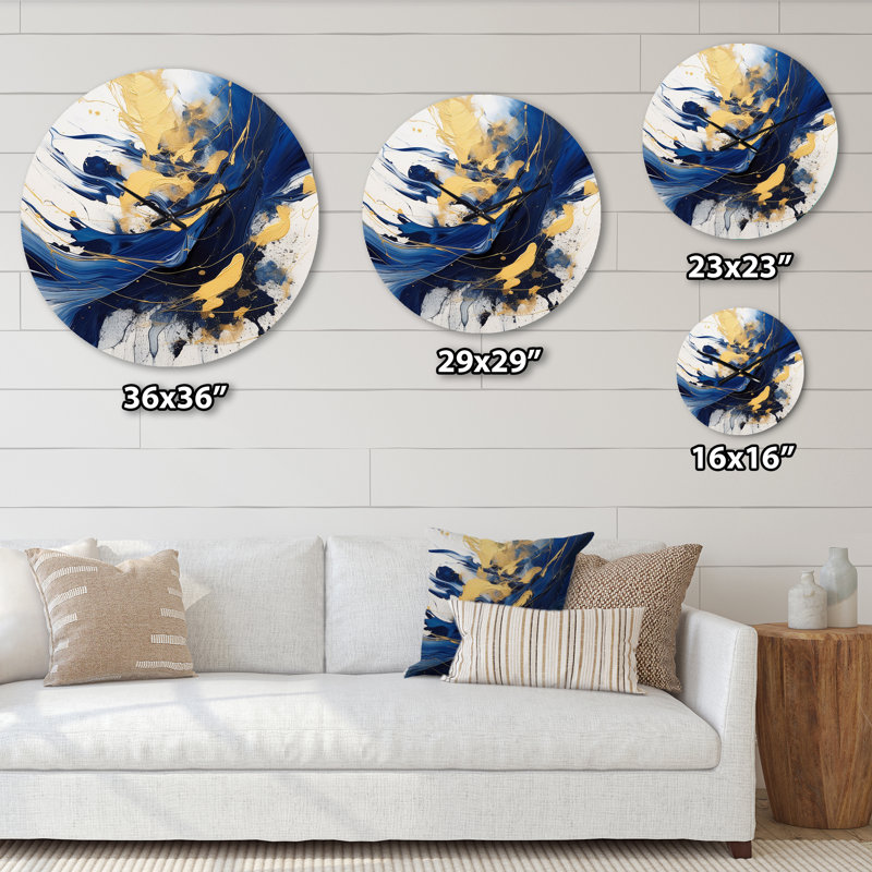 Horloge murale V - Fractales bleu foncé et or, Petit