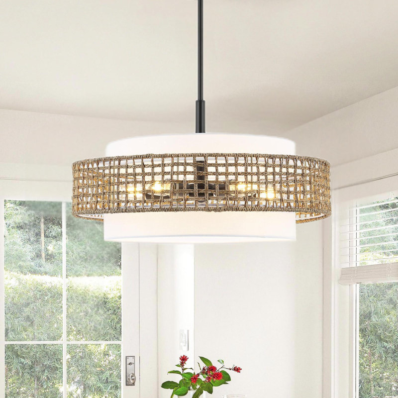 Ferretti 5-Light Drum Shaded Chandelier with Hand Woven Rattan Shade