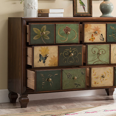 Artistic Hand - Painted Chest, Floral Drawer Design