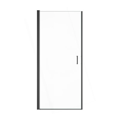 Porte de douche pivotante semi-sans cadre l 32 po x H 72 po en noir mat avec verre trempé de 0,5 po d'épaisseur (6 mm)