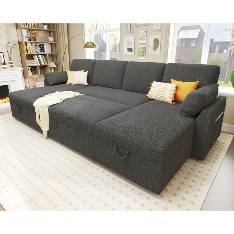 Canapé-lit rembourré l 110 po Baerl, Boucle gris
