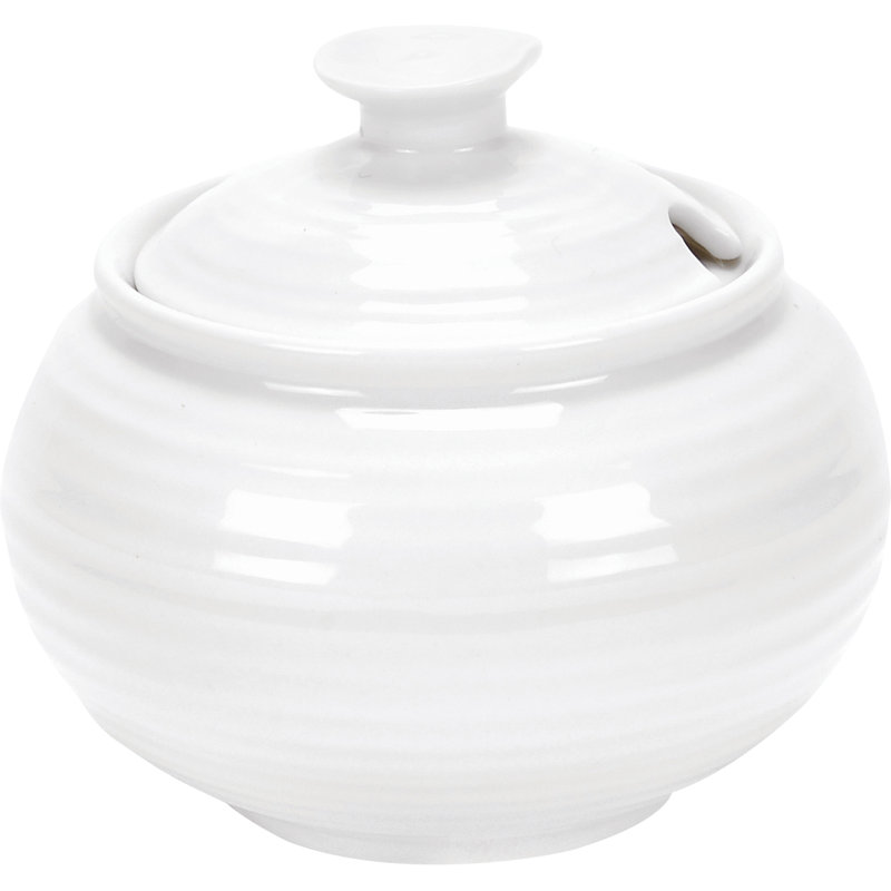 White Porcelain Ripple Design Covered Sugar Bowl