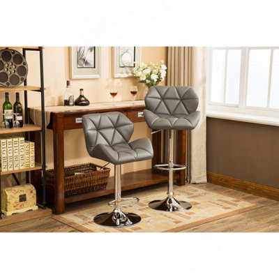 Tabourets de bar contemporain à hauteur réglable touffetés, ensemble de 2, gris