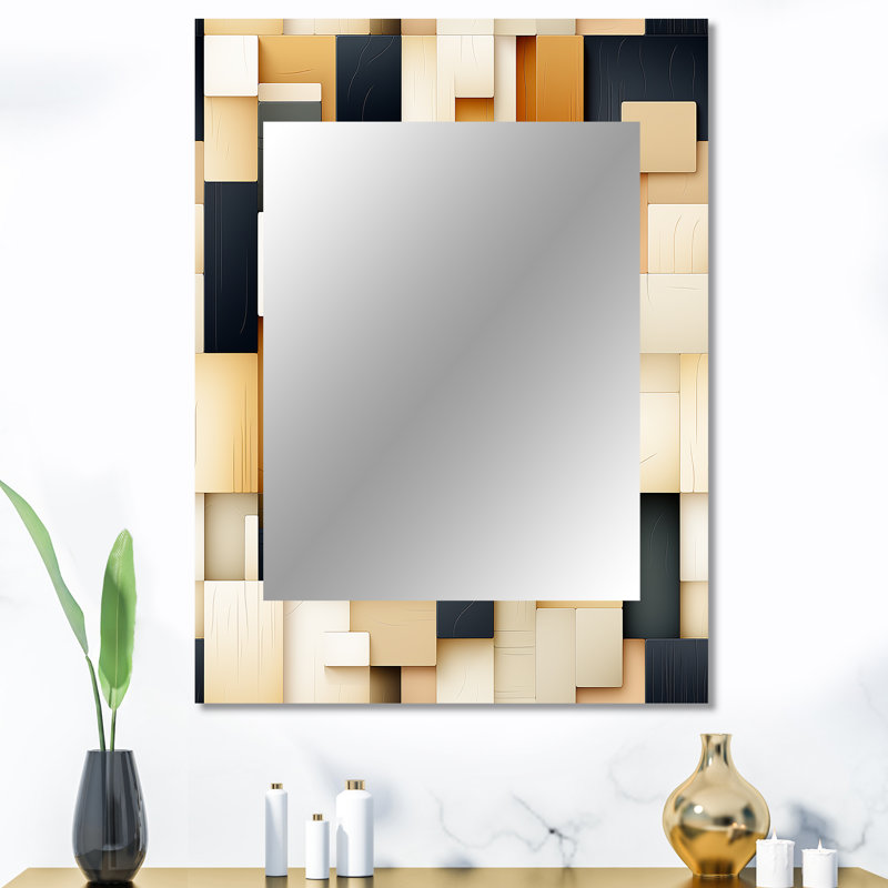 Abstrait blocs taupe Blockchain - miroir décoratif géométrique, miroir mural moderne, art imprimé en métal, 40 po x 30 po