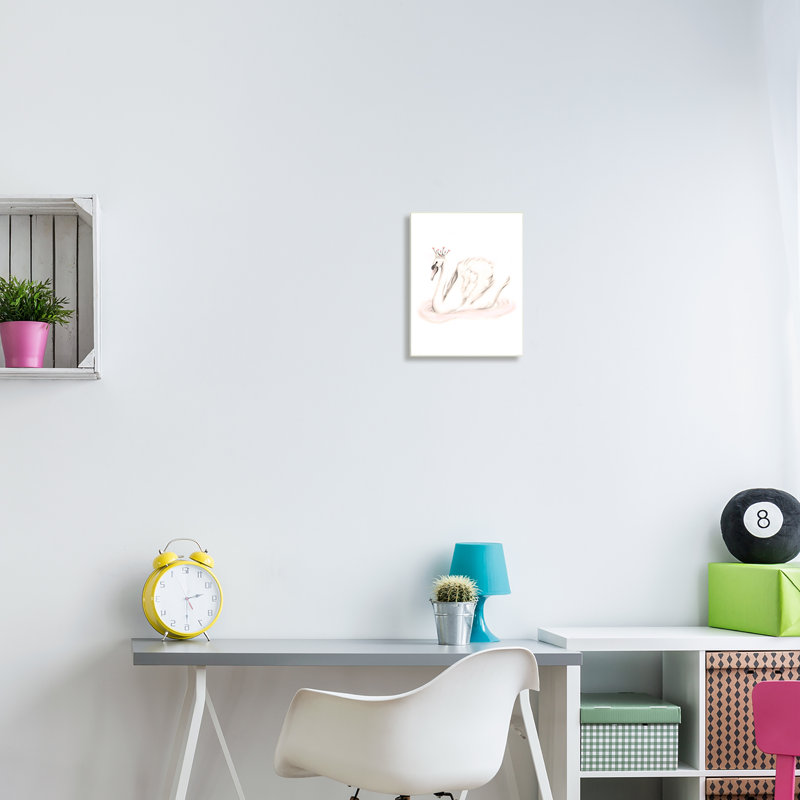 Élégante princesse cygne portant une couronne de tiare, joyaux roses, art mural par Studio Q, H 15 po x l 10 po x P 0,5 po