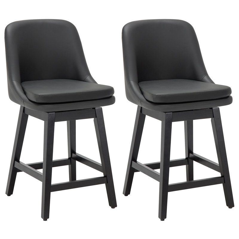 Ensemble de 2 tabourets de bar pivotants de 26 po avec pieds en bois massif, tabourets de ferme modernes pour îlot de cuisine et comptoir, similicuir blanc