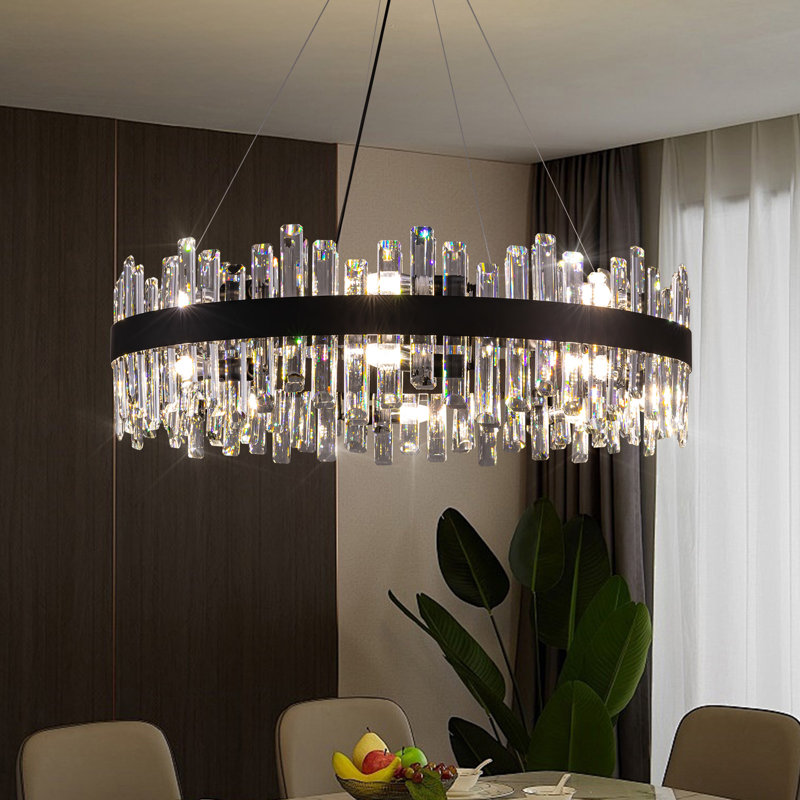 Lustre en cristal Marais, H 9,8 po x l 31,5 po x P 31,5 po, Noir mat
